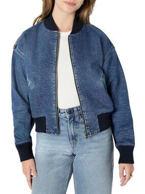〽️Medium Blue Vintage Women's Padded Denim Bomber Jacket Zip Front